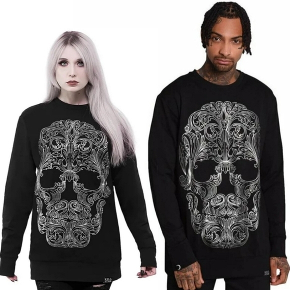Killstar ✦ Dead Inside Sweater ✦ Black White Oversized Gothic Knit Pullover M - Picture 1 of 7
